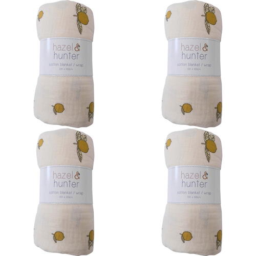 4PK LVD Muslin Wrap Lemons Home/Nursery Decor Children/Baby 100x100cm