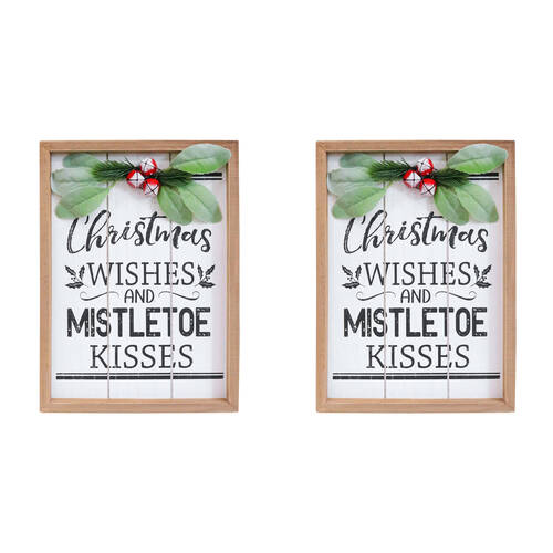 2PK LVD MDF Christmas Wishes Sign Wall Hanging Decor 22x30cm
