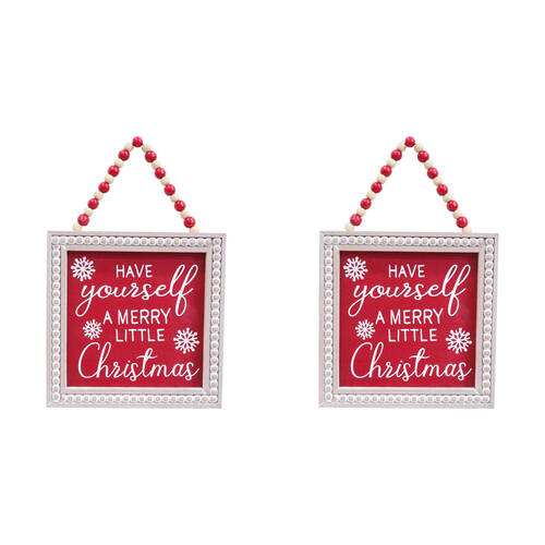 2PK LVD MDF Merry Christmas Sign Wall Decor Square 17.5x17.5cm