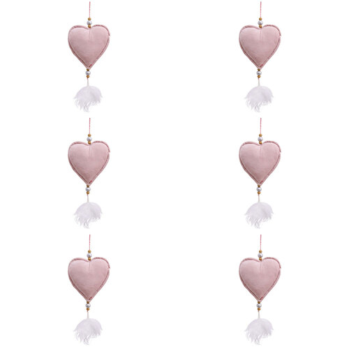 6PK LVD Hanging Heart Ornament Nursery Decor 14cm - Pink Velvet