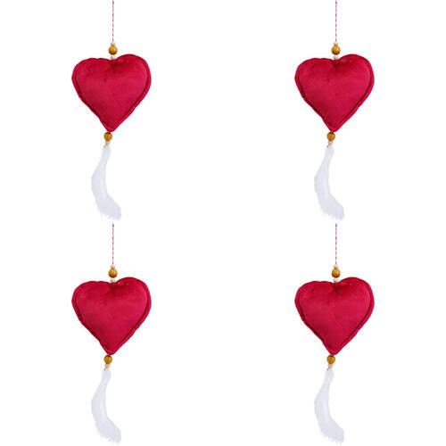 4PK LVD Hanging Heart Home Ornament Decor 14x2cm - Wine Velvet