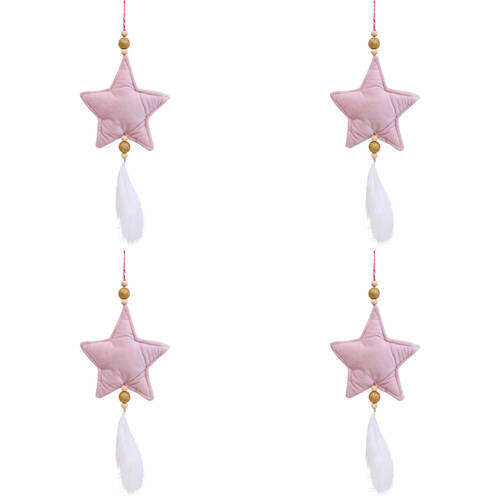 4PK LVD Hanging Star Home Ornament Decor 14x2cm - Pink Velvet