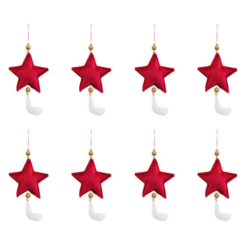 8PK LVD Hanging Star Wine Velvet Christmas Ornament 14cm - Red