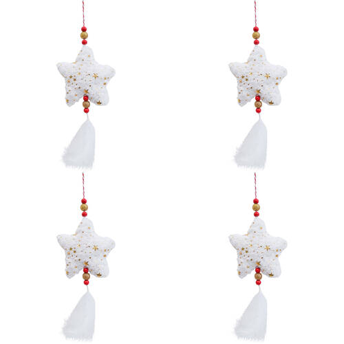 4x LVD Hanging Star Polyester Christmas Ornament Festive Decor 14cm White/Gold