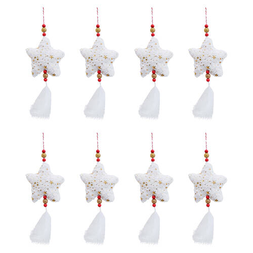8x LVD Hanging Star Polyester Christmas Ornament Festive Decor 14cm White/Gold