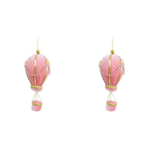 2PK LVD Hanging Hot Air Balloon Velvet Ornament 7.5x17.5cm - Pink