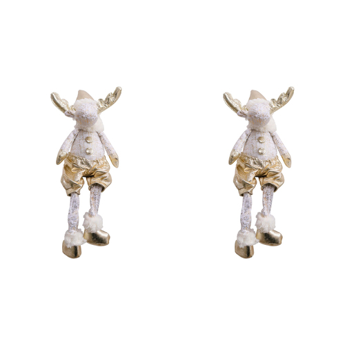 2PK LVD Gnome Deer Gold Decorative Sculpture Home/Lounge Decor