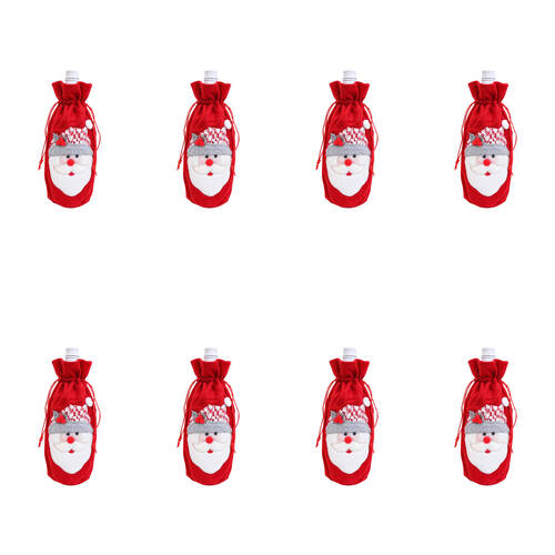 8x LVD Polyester Wine Bottle Cover Holder Santa Bag Christmas Decor 28cm Red
