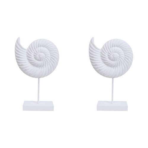 2PK LVD MDF Shell On Stand Sculpture Home Decor 21x36cm White