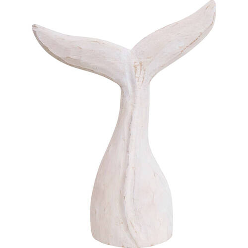 LVD MDF Whale Tail Rustic Sculpture Home Decor XL 30x40cm White