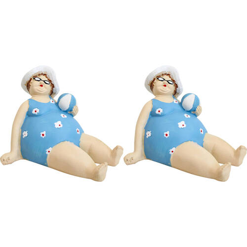 2PK LVD Resin Beach Lady Edna Figurine Home/Room Decor Blue