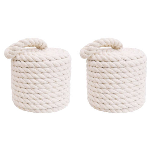 2PK LVD Cotton/Concrete Doorstop Rope Cyl w/ Handle 12cm White
