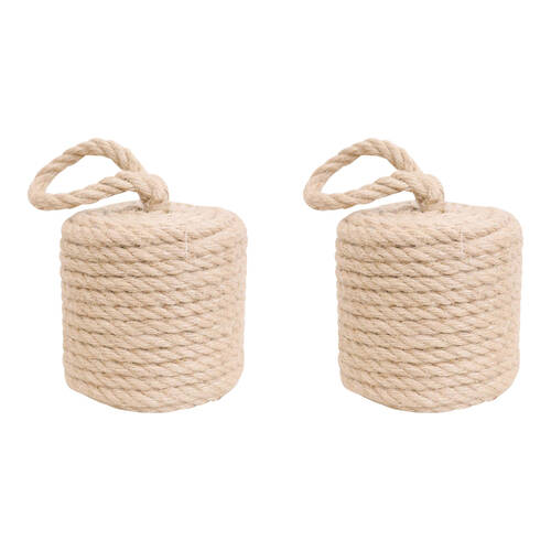 2PK LVD Jute/Concrete Doorstop Rope Cyl w/ Looping Handle 12cm Nat