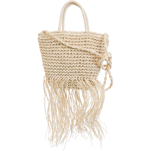 LVD Women's Woven Fringing Handbag/Shoulder Bag 33cm w/ Strap Natural