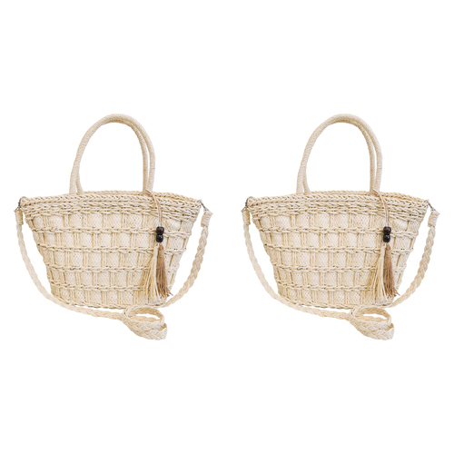 2PK LVD Women's Woven Baskette Handbag/Shoulder Bag 40cm - Natural