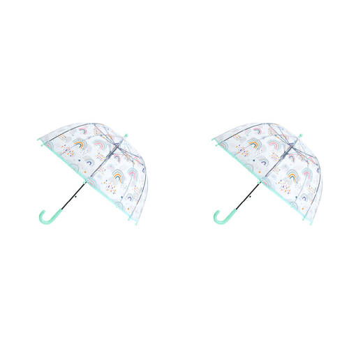2PK LVD Kids Umbrella Plastic Clear Dome Rainbows Assorted