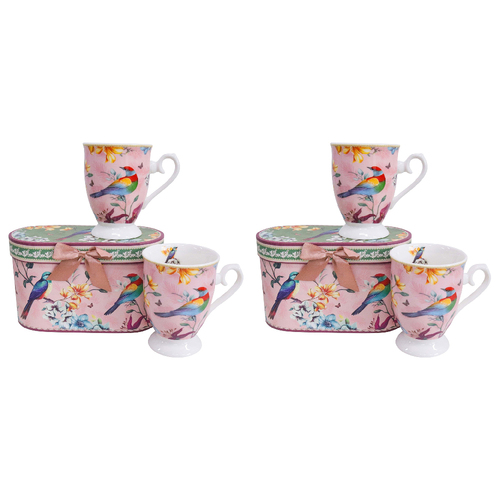 2x 2pc LVD Ceramic Teacups w/ Box Pretty Birds Home/Kitchen Drinkware 11cm