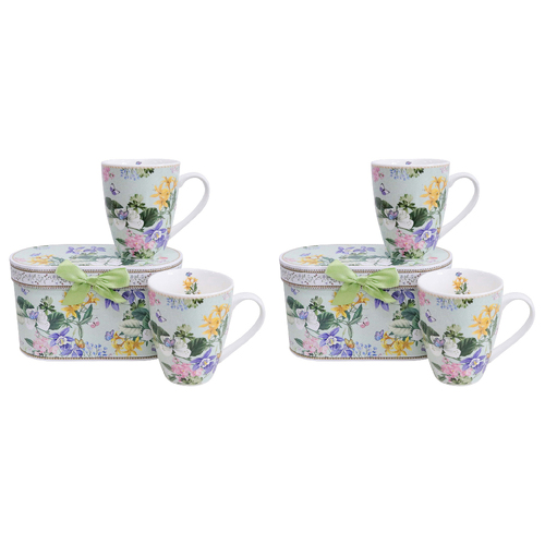 2x 2pc LVD Ceramic Teacups w/ Box Garden Florals Home/Kitchen Drinkware 11cm