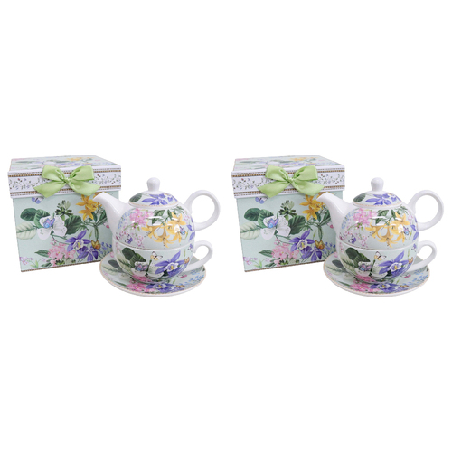 2PK LVD Ceramic Tea Set w/ Box Garden Florals Kitchen Drinkware