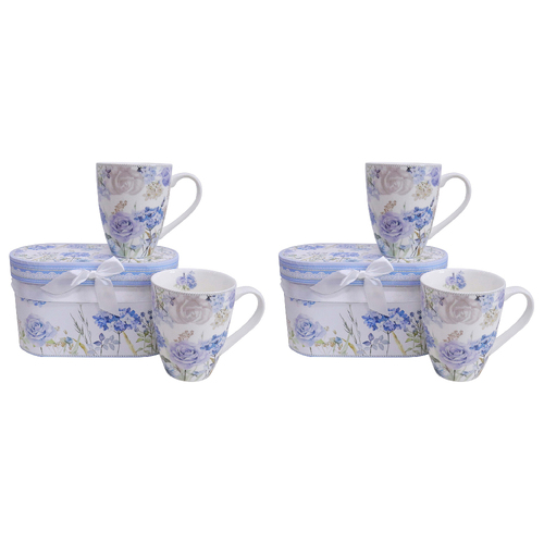 2x 2pc LVD Ceramic Teacups w/ Box Hydrangea Blooms Home/Kitchen Drinkware 11cm