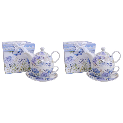2PK LVD Ceramic Tea Set w/ Box Hydrangea Blooms Kitchen Drinkware