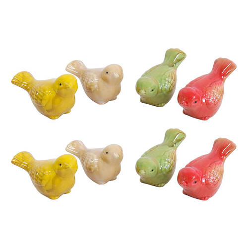 8pc LVD Coloured Birds Ceramic Figurine Garden Decor 9cm