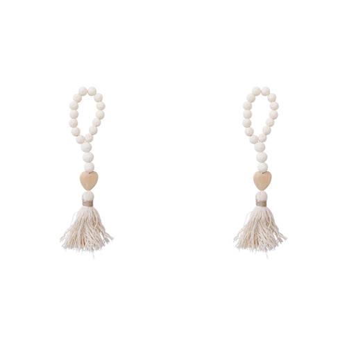 2PK LVD Beaded Stone Hanger Heart w/ Tassel Hanging Ornament Decor