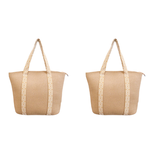 2PK LVD Women's/Ladies Beach Carry All Tote Bag 50x39cm - Natural