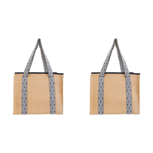 2PK LVD Women's Beach Carry Tote Shoulder Bag 34x29cm - Natural