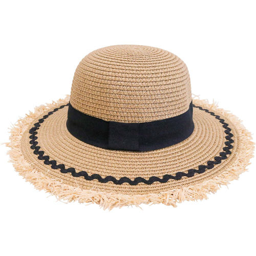 LVD Kids/Children Woven Sun Hat 30cm Brim Round - Fringing Black