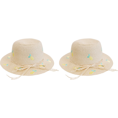 2PK LVD Kids/Children Woven Sun Hat 30cm Brim Round - Lemoncello