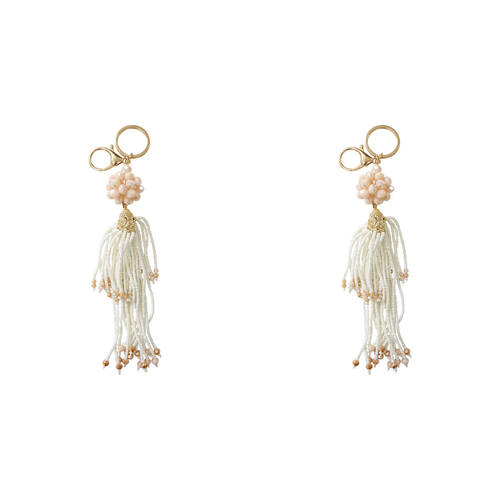 2PK LVD Keyring Bag Hanger w/ Beads/Tassel Design Accessory 17cm - Ivory