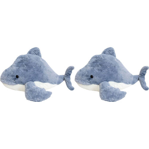 2x LVD Polyester Plush Medium Grey Whale Kids Stuffed Cuddle Toys 45cm Blue