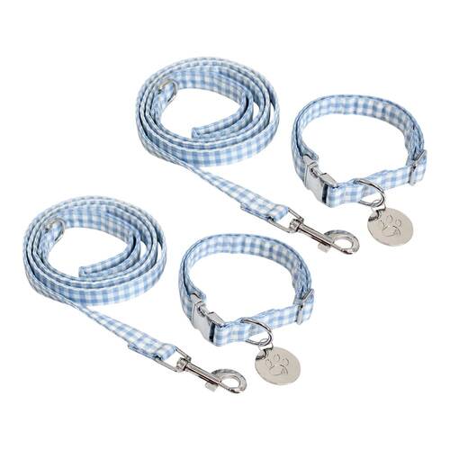 2PK Lavida Polyester/Metal Pet/Dog Collar & Lead Set Medium - Check Blue