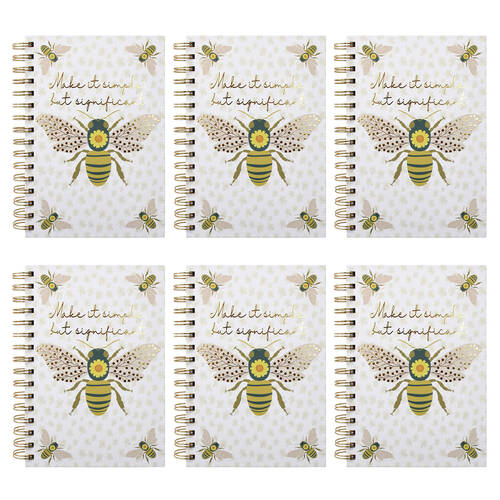6PK LVD Bee Significance A5 Notebook Writing Stationery 15.5x21cm
