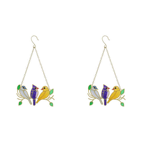 2PK LVD Glass/Metal Bird Trio Outdoor Hanging Suncatcher 27cm Multicoloured