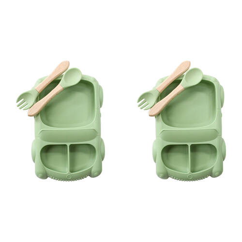 2x 3pc LVD Racecar Silicone Baby Feeding Bowl and Cutlery Set 21x14.5cm Green