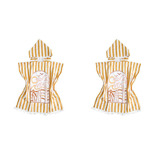 2PK LVD Microfibre Kids Towel Hooded Poncho w/ Bag 70x70cm Summer Mustard