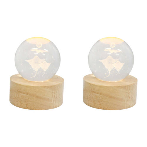 2PK LVD Wooden LED Glass Ball Sphere Bedroom Decoration 7x3cm Stingray