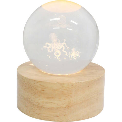 LVD Wooden LED Glass Ball Sphere Bedroom Decoration 7x3cm Octopus