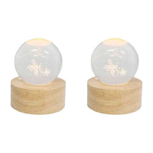 2PK LVD Wooden LED Glass Ball Sphere Bedroom Decoration 7x3cm Octopus