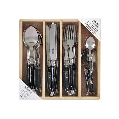 24pc Laguiole Etiquette Knife/Spoon/Fork/Teaspoons Set - Marble Black