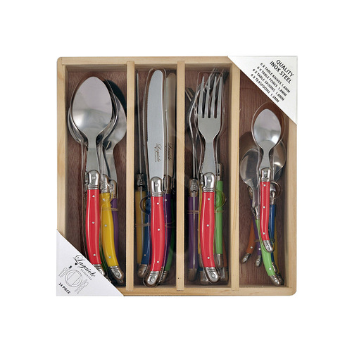 24pc Laguiole Etiquette Multicolour Cutlery Utensils Set