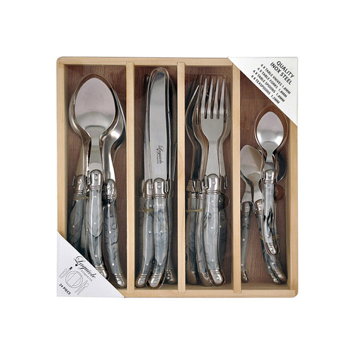 24pc Laguiole Etiquette Knife/Spoon/Fork/Teaspoons Set - Marble White
