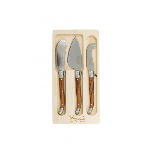 3pc Laguiole Etiquette Mini Cheese Knife Set - Wooden