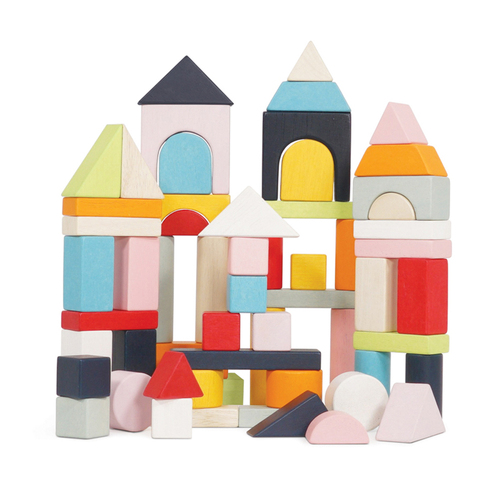 60pc Le Toy Van Petilou Wooden Building Blocks Set & Bag Toy Kids 12m+