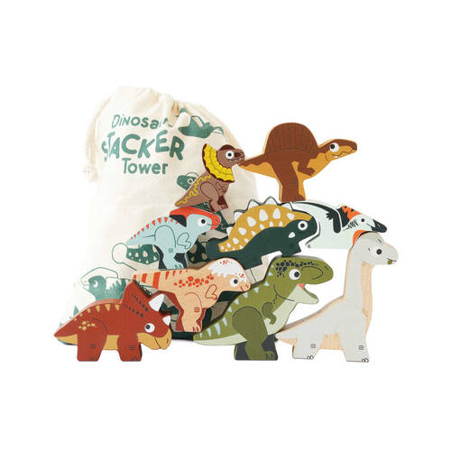 9pc Le Toy Van Wooden Jurassic Stacking Dinosaurs w/ Bag Set Kids 18m+