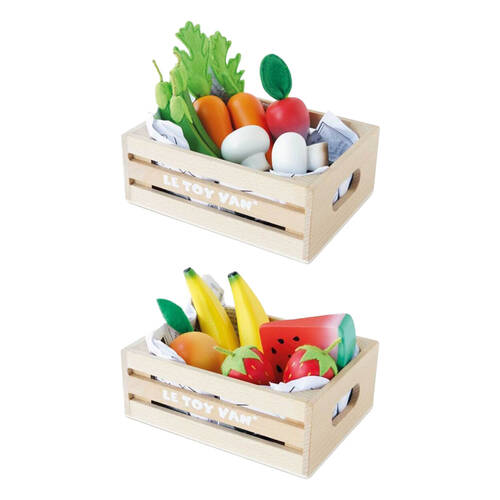 Le Toy Van Honeybake Harvest Vegetables/Smoothie Fruit in Crate Wooden Toy 2y+