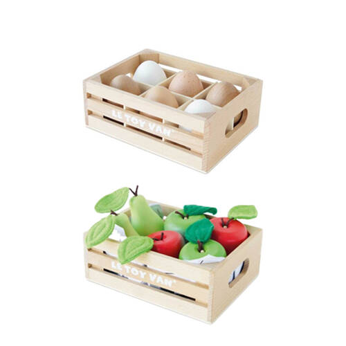 Le Toy Van Honeybake Farm Eggs in Crate/Apple and Pears in Crate Wooden Toy 2y+