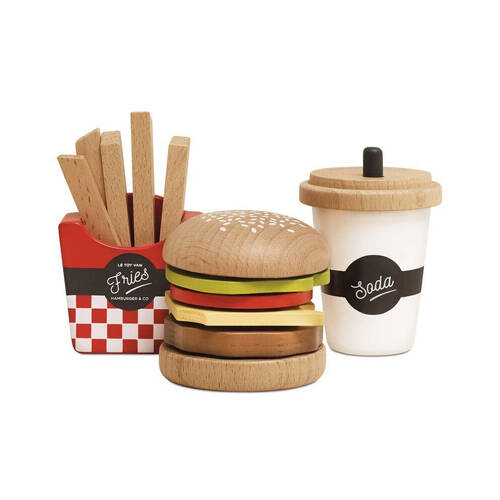 Le Toy Van Kids Pretend Play Wooden Hamburger Set w/ Fries/Drink 3y+/6x6x30cm